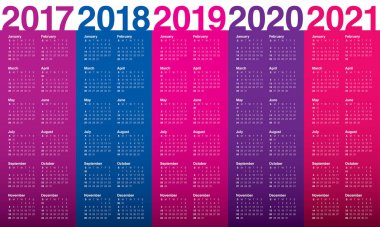 2017-2021 için basit Takvim şablonu
