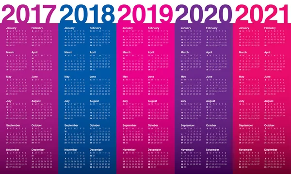 Plantilla de calendario simple para 2017 a 2021 — Archivo Imágenes Vectoriales