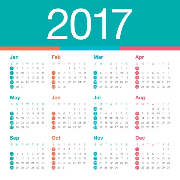 Year 2017 Calendar vector design template — Stock Vector