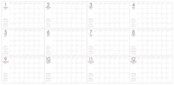 Année 2017 tableau calendrier vectoriel modèle de conception — Image vectorielle