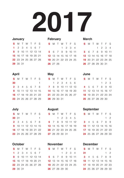 Année 2017 Calendrier vectoriel modèle de conception — Image vectorielle