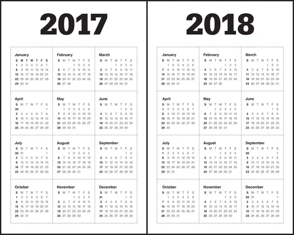 Modello di calendario semplice per il 2017 e il 2018 — Vettoriale Stock