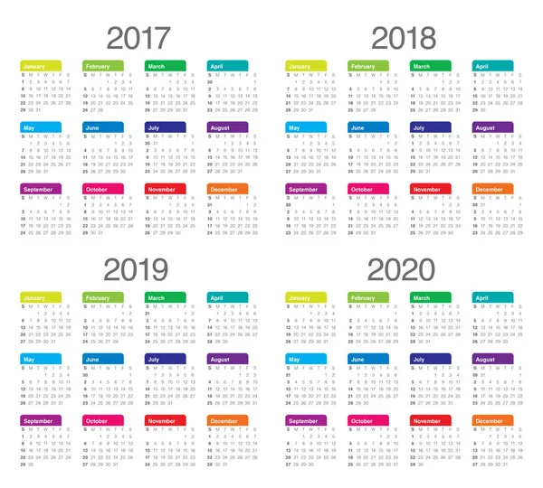 2017-2020 için basit Takvim şablonu