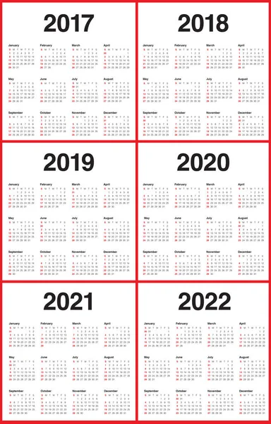 Plantilla de calendario simple para 2017 a 2022 — Archivo Imágenes Vectoriales