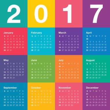 Yıl 2017 takvim vektör tasarım şablonu