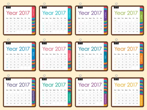 Έτος 2017 ημερολόγιο διανυσματική σχεδίαση — Διανυσματικό Αρχείο