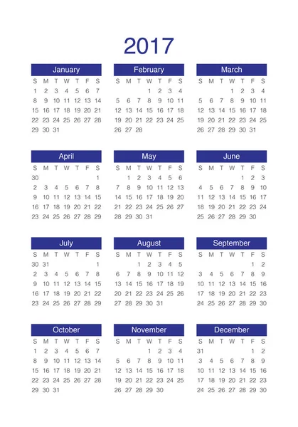 Année 2017 Calendrier vectoriel modèle de conception — Image vectorielle