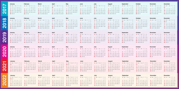 Упрощенный календарь на 2017-2022 годы — стоковый вектор