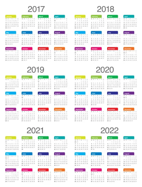 2017-2022 için basit Takvim şablonu