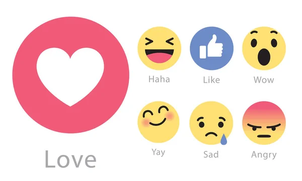 Facebook lanza cinco nuevos botones de reacciones — Vector de stock