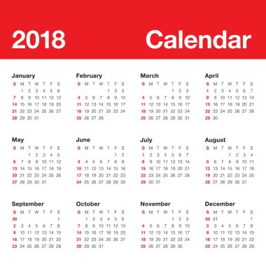 Yıl 2018 takvim vektör tasarım şablonu