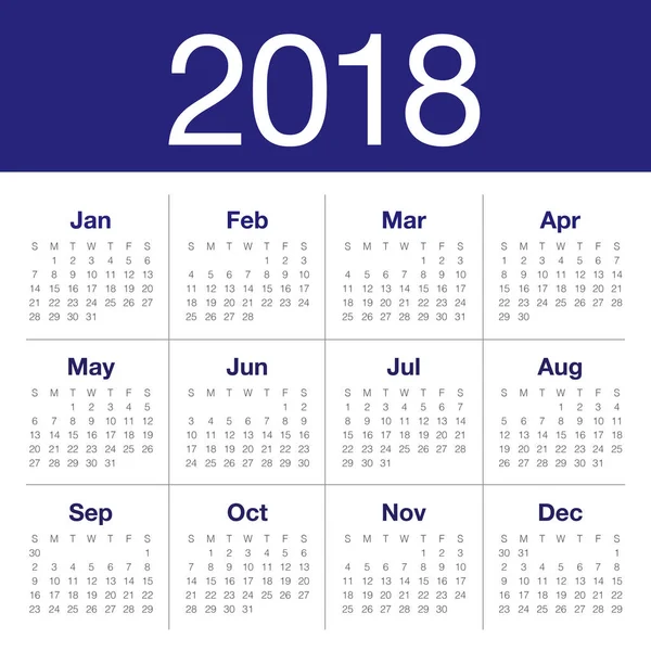 Anno 2018 calendario modello di progettazione vettoriale — Vettoriale Stock