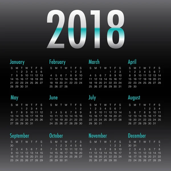 Année 2018 calendrier vectoriel modèle de conception — Image vectorielle