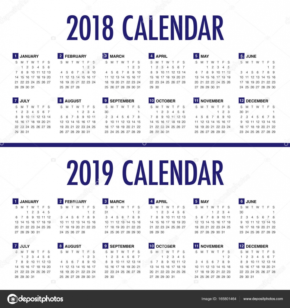 Année 2018 2019 vecteur de calendrier — Image vectorielle ...
