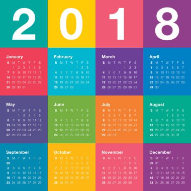 Yıl 2018 takvim vektör tasarım şablonu