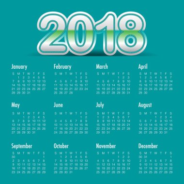 Yıl 2018 takvim vektör tasarım şablonu