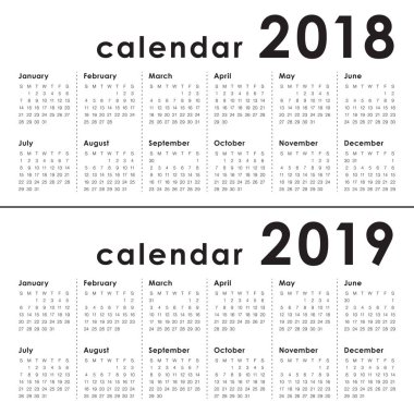 Yıl 2018 2019 takvim vektör