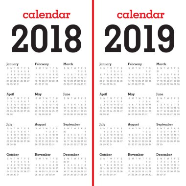 Yıl 2018 2019 takvim vektör