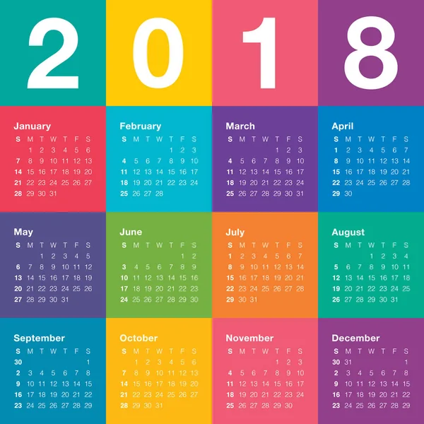 Yıl 2018 takvim vektör tasarım şablonu