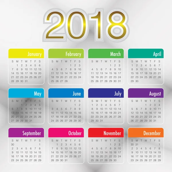 Año 2018 plantilla de diseño de vectores calendario — Vector de stock