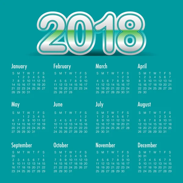 Yıl 2018 takvim vektör tasarım şablonu