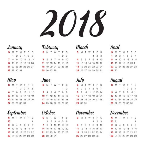 Année 2018 calendrier vectoriel modèle de conception — Image vectorielle