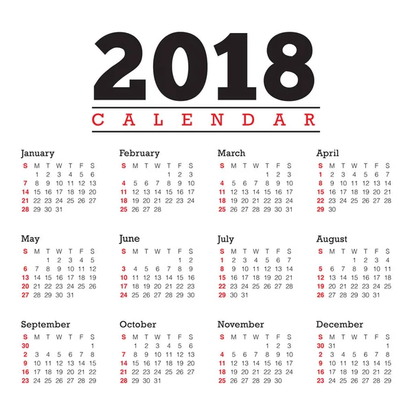 Yıl 2018 takvim vektör tasarım şablonu