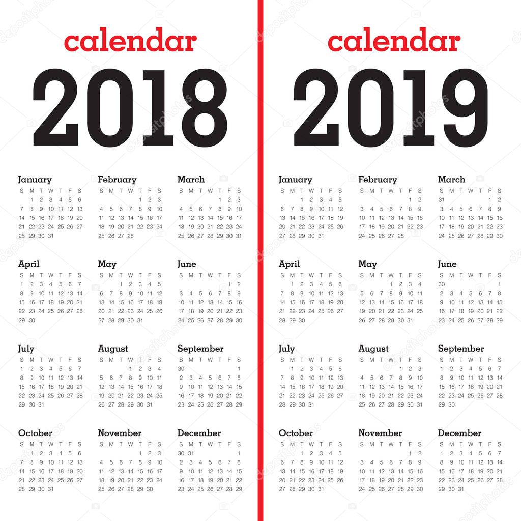 Vecteur de calendrier de l’année 2018 2019 — Image ... Vecteur de calendrier de l’année 2018 2019 — Image ...