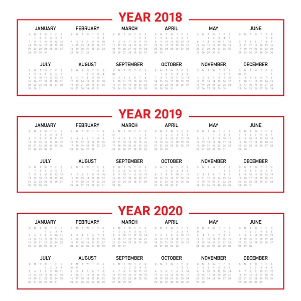 Διάνυσμα ημερολογιακό έτος 2018 2019 2020 — Διανυσματικό Αρχείο