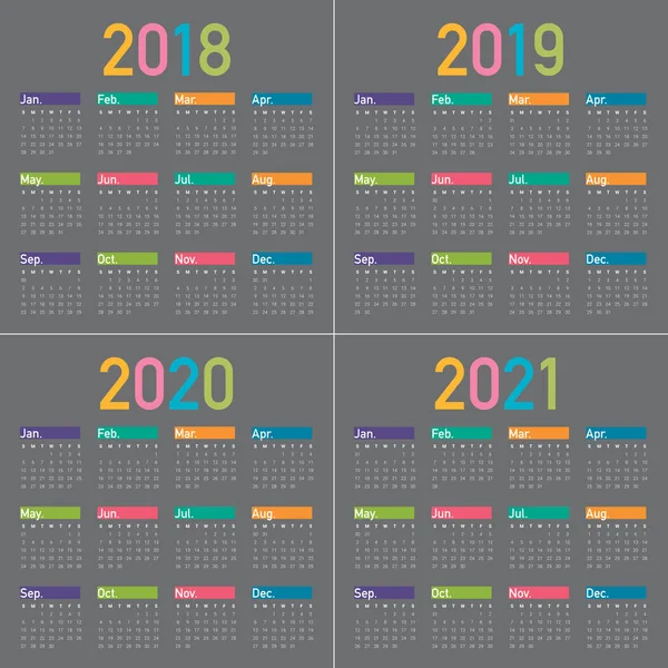Рік 2018 2019 2020 2021 календар вектор — стоковий вектор