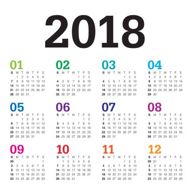 Yıl 2018 takvim vektör tasarım şablonu