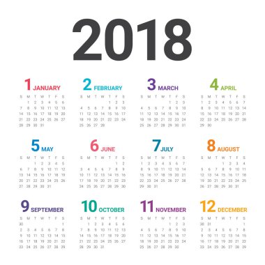 Yıl 2018 takvim vektör tasarım şablonu