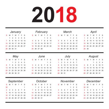 Yıl 2018 takvim vektör tasarım şablonu