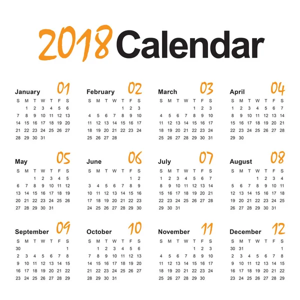 Πρότυπο σχεδίασης του έτους 2018 ημερολόγιο διάνυσμα — Διανυσματικό Αρχείο