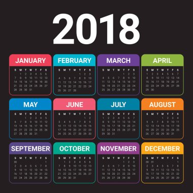 Yıl 2018 takvim vektör tasarım şablonu