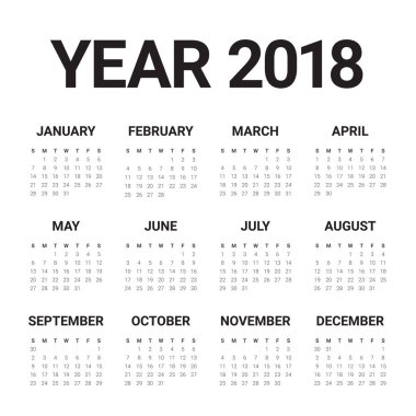 Yıl 2018 takvim vektör tasarım şablonu