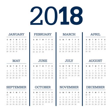 Yıl 2018 takvim vektör tasarım şablonu