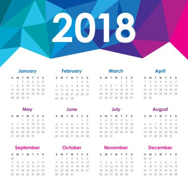 Yıl 2018 takvim vektör tasarım şablonu
