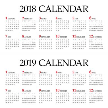 Yıl 2018 2019 takvim vektör