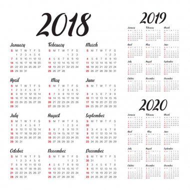 Yıl 2018 2019 2020 takvim vektör