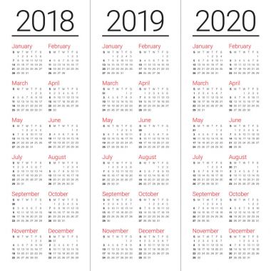 Yıl 2018 2019 2020 takvim vektör