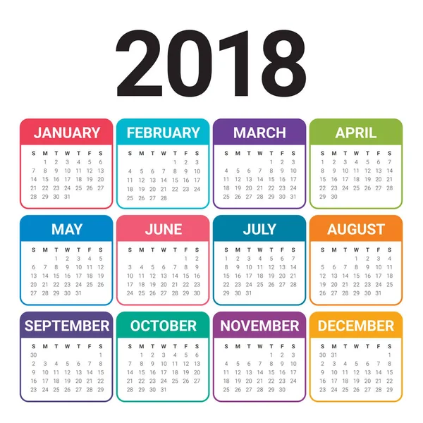 Év 2018 naptár vektor tervezősablon — Stock Vector