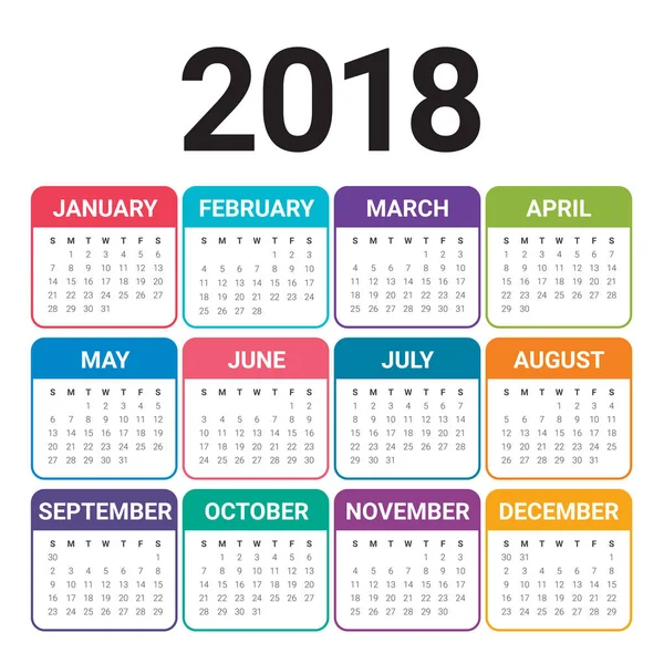 Année 2018 calendrier vectoriel modèle de conception — Image vectorielle