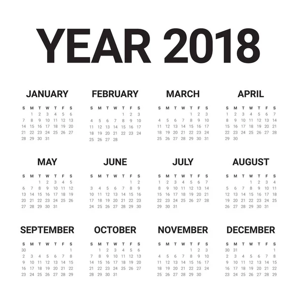 Yıl 2018 takvim vektör tasarım şablonu