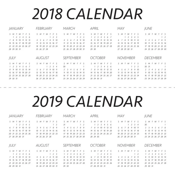 Año 2018 2019 vector calendario — Vector de stock