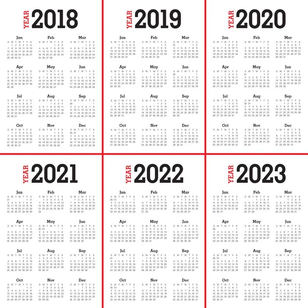 Yıl 2018 2019 2020 2021 2022 2023 takvim vektör