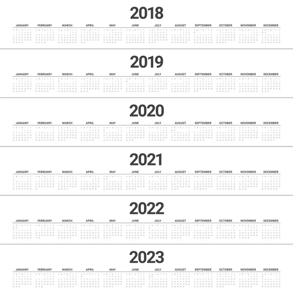 Рік 2018 2019 2020 2022 2023 вектор календаря — стоковий вектор