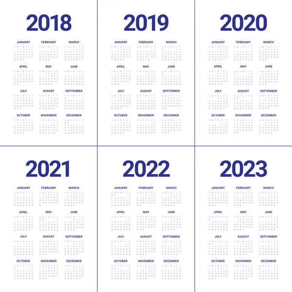 Ano 2018 2019 2020 2021 2022 2023 calendário vetor — Vetor de Stock