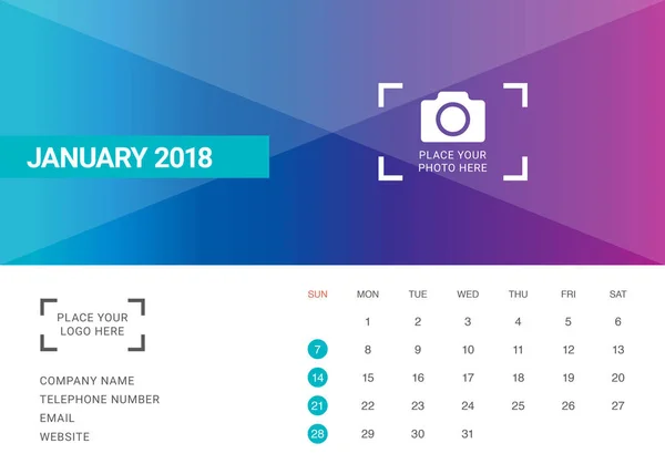 Enero 2018 escritorio calendario vector ilustración — Vector de stock
