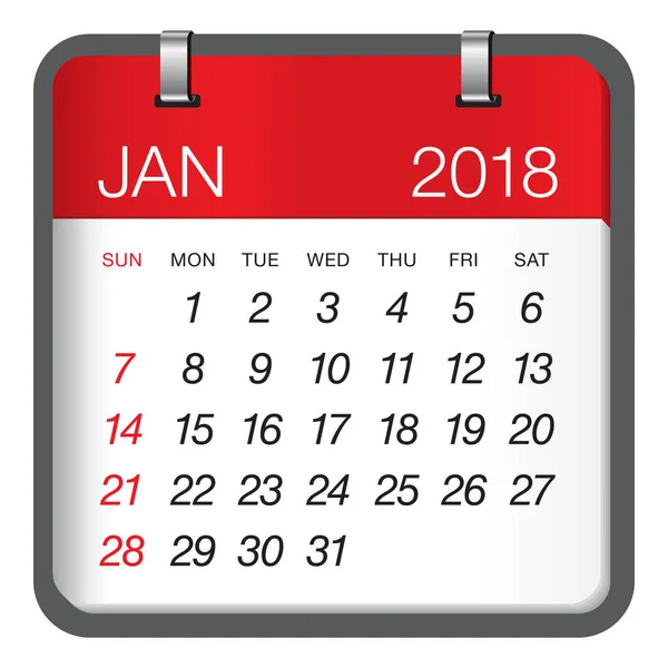 Januari 2018 agenda vectorillustratie — Stockvector